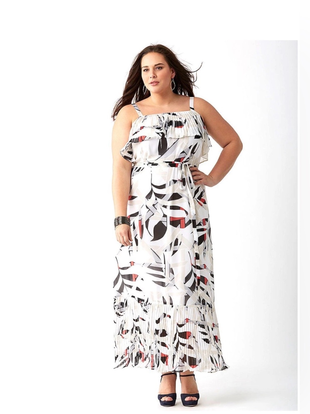 LANE BRYANT Pleated Ruffled Maxi Dress Pink, White, Black & Gray Size 16